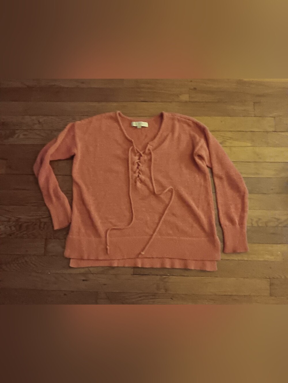 LOFT Lace-Up V-Neck Sweater in Coral Pink
